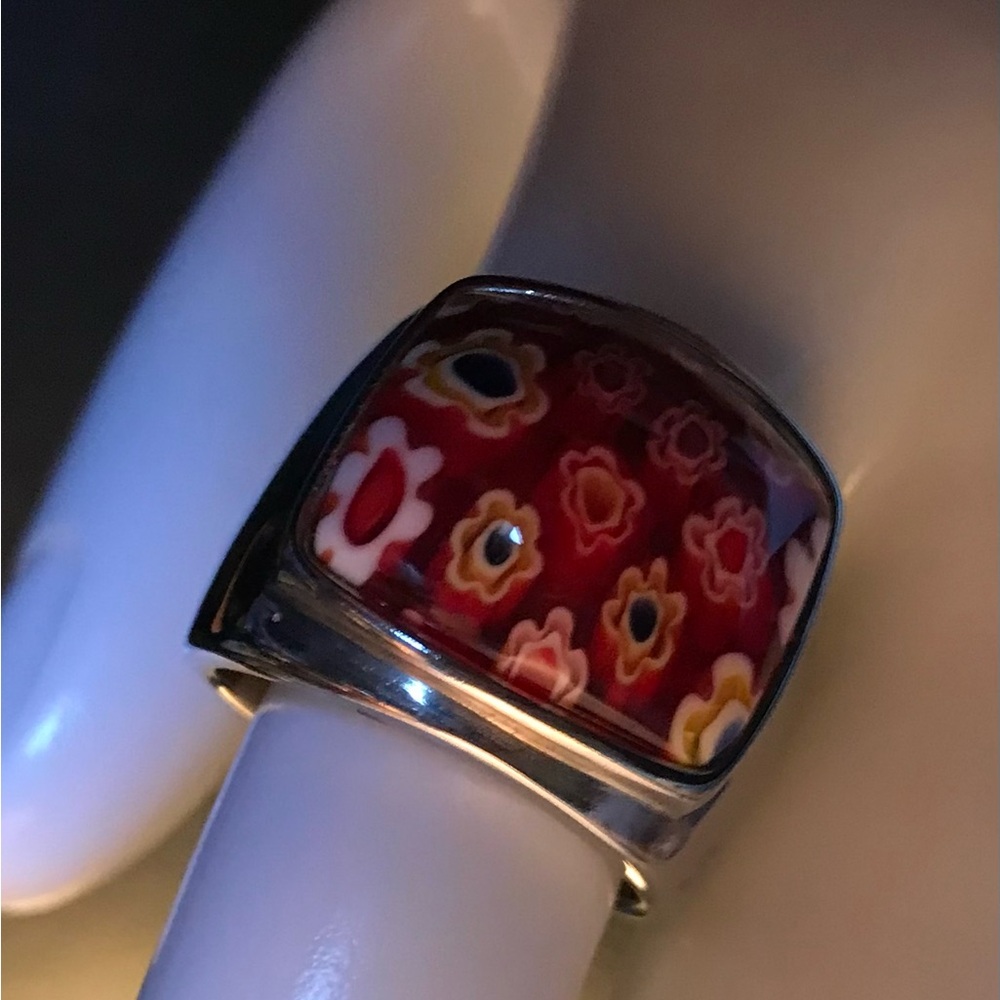 modern #millefiori glass 316L #stainlesssteel gorgeous #statementring #italy